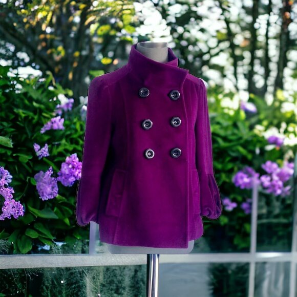 Carolina Herrera Wool Angora Purple Dress Jacket Coat Women’s Size L w/ Dust Bag - Picture 4 of 13